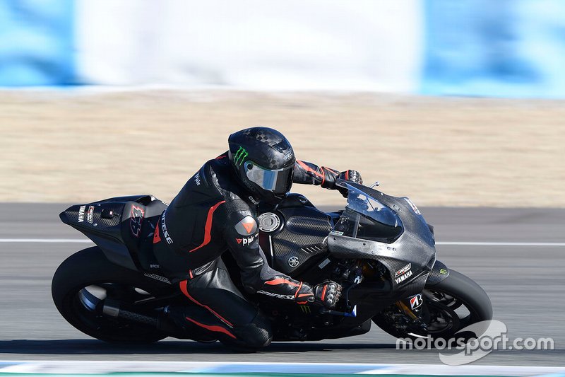 Lewis Hamilton tests the Yamaha Superbike