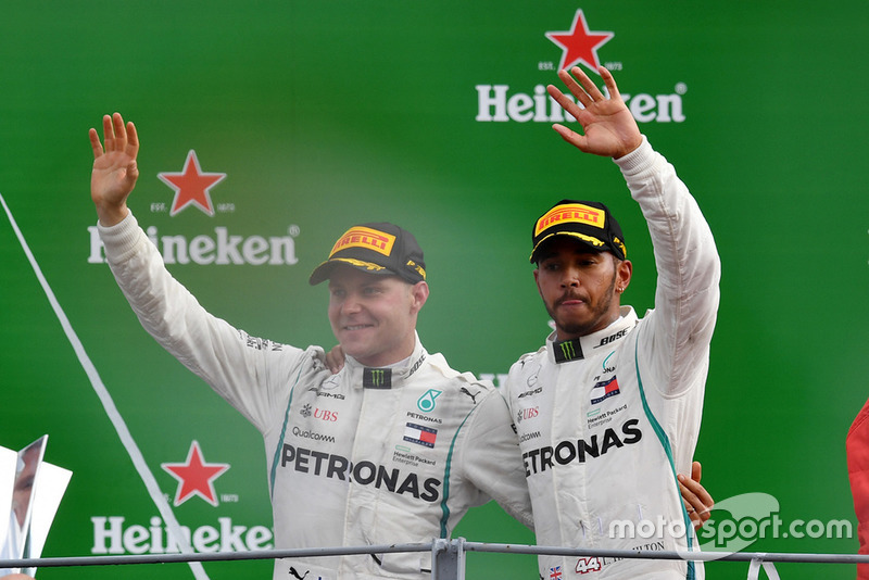 Race winner Lewis Hamilton, Mercedes AMG F1, third place Valtteri Bottas, Mercedes AMG F1