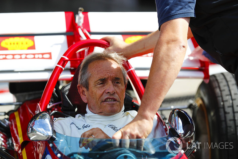 Belgian racing legend Jacky Ickx demonstrates a Ferrari 312B