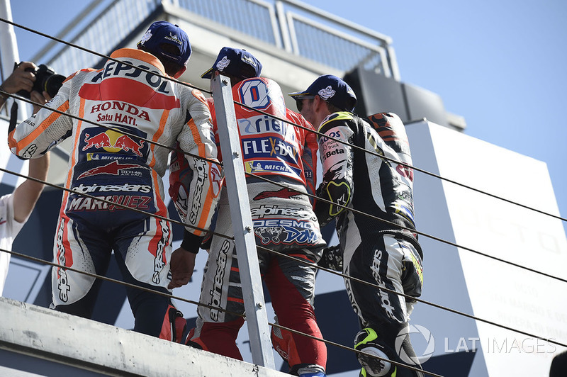2018: 1. Andrea Dovizioso, 2. Marc Márquez, 3. Cal Crutchlow