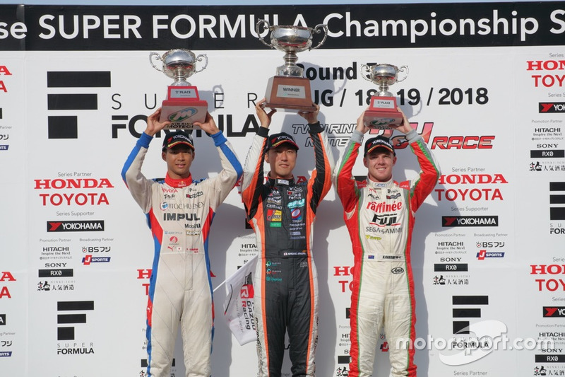 Podium: 1. Hiroaki Ishiura(JMS P.MU / CERUMO・INGING、2. Ryo Hirakawa(ITOCHU ENEX TEAM IMPUL) , 3. Nick Cassidy(KONDO RACING)