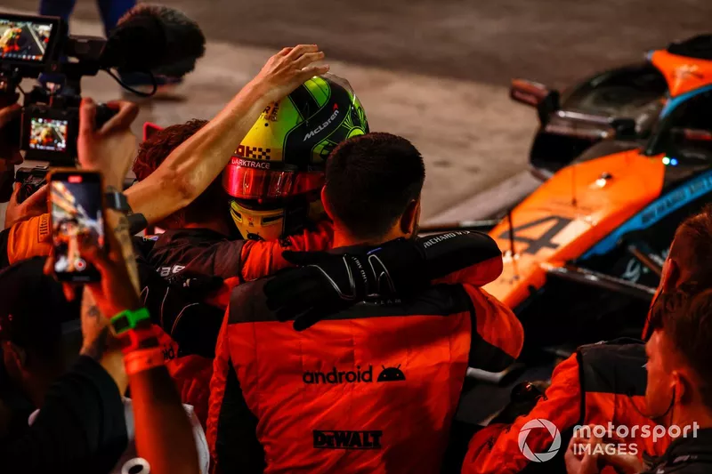 Lando Norris, McLaren, 3a posizione, arriva in Parco Chiuso