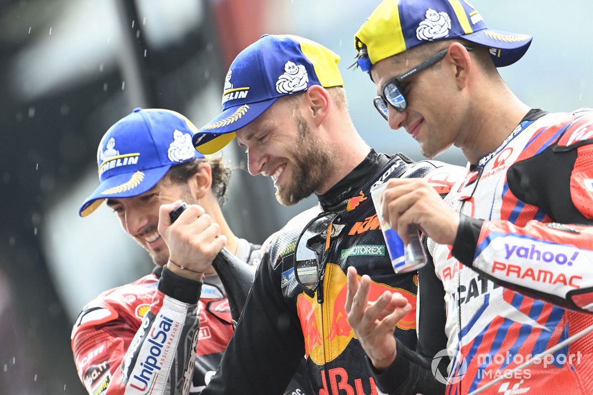 Brad Binder, Red Bull KTM Factory Racing, Francesco Bagnaia, Ducati Team, Jorge Martin, podio Pramac Racing