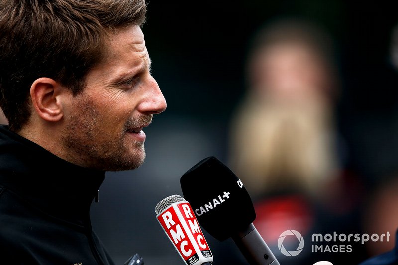 Romain Grosjean, Haas F1 speaks with the media