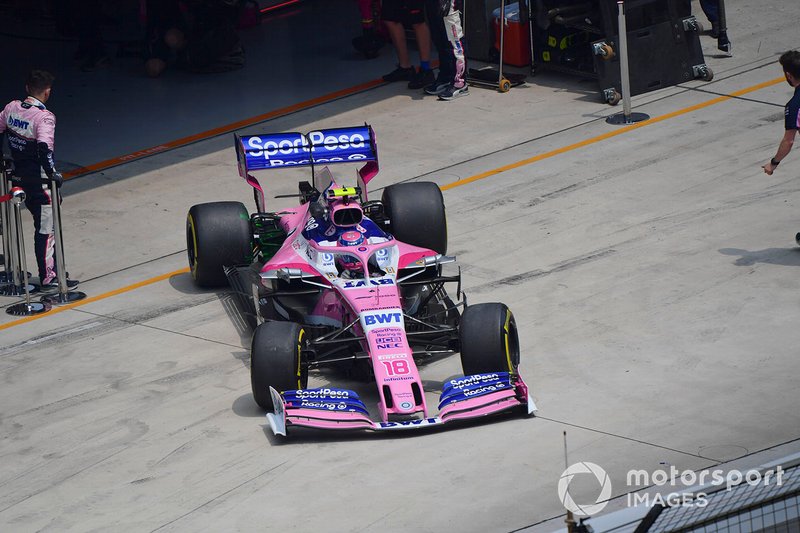 Lance Stroll, Racing Point RP19, leaves the garage