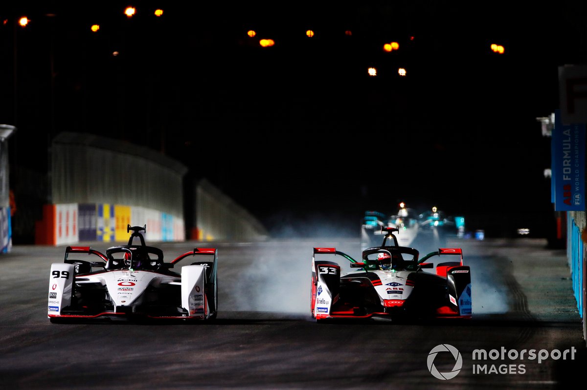 Rene Rast, Audi Sport ABT Schaeffler, Audi e-tron FE07, lotta con Pascal Wehrlein, Tag Heuer Porsche, Porsche 99X Electric