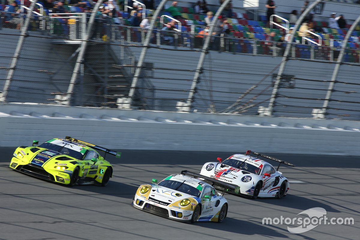 #88 Team Hardpoint EBM Porsche 911 GT3R, GTD: Rob Ferriol, Earl Bamber, Katherine Legge, Christina Nielsen, #97 TF Sport Aston Martin Vantage GT3, GTD: Maxwell Root, Charlie Eastwood, Ben Keating, Richard Westbrook, #79 WeatherTech Racing Porsche 911 RSR - 19, GTLM: Cooper MacNeil, Gianmaria Bruni, Richard Lietz, Kevin Estre