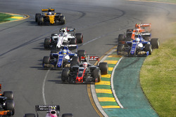 Kevin Magnussen, Haas F1 Team VF-17, leads Marcus Ericsson, Sauber C36, Antonio Giovinazzi, Sauber C