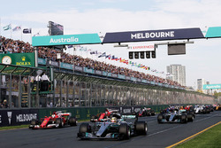 Lewis Hamilton, Mercedes AMG F1 W08 leads at the start of the race