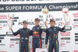 Podium: winner Pierre Gasly, Team Mugen, second place Felix Rosenqvist, Team LeMans, third place Kazuya Oshima, Team LeMans