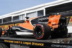 The car of race retiree Fernando Alonso, McLaren MCL32