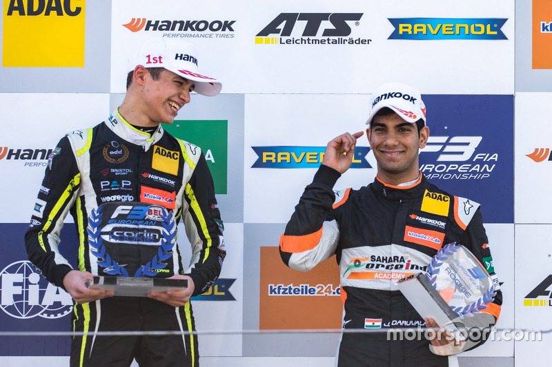 Podium, Rookie, Lando Norris, Carlin, Dallara F317 - Volkswagen, Jehan Daruvala, Carlin, Dallara F31