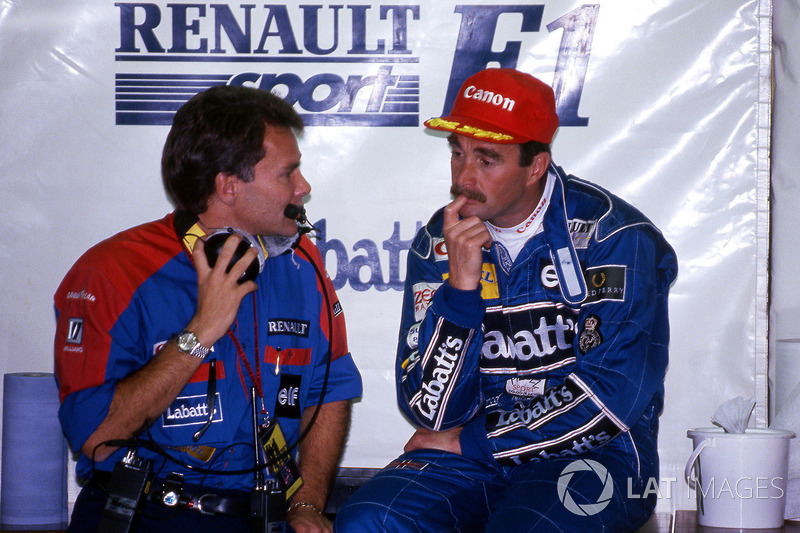Nigel Mansell, Williams et Peter Windsor, manager sponsor Williams