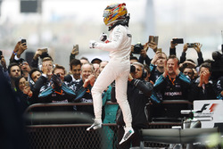 Lewis Hamilton, Mercedes AMG, celebrates in parc ferme