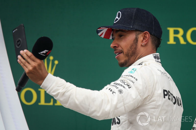 Lewis Hamilton, Mercedes AMG F1 celebrates on the podium