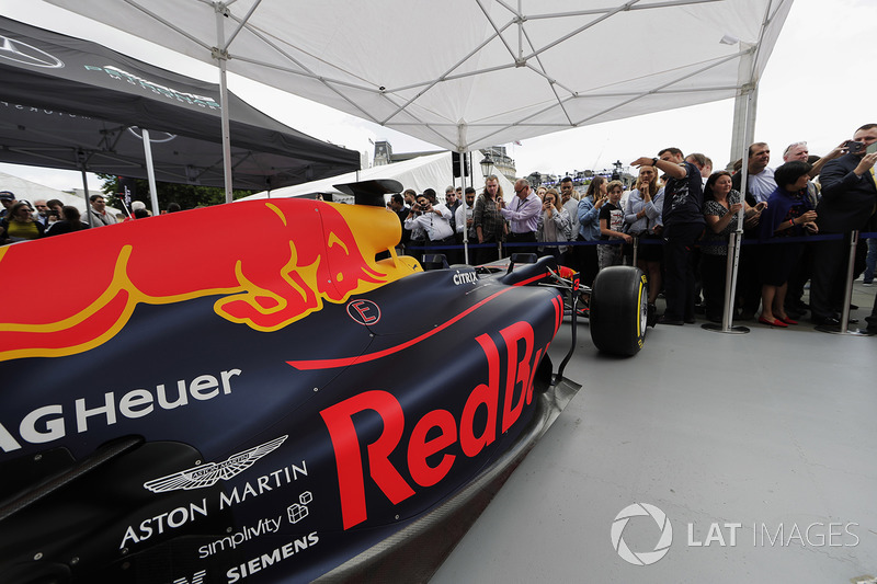 The Red Bull Racing RB13 on the Red Bull Racing stand