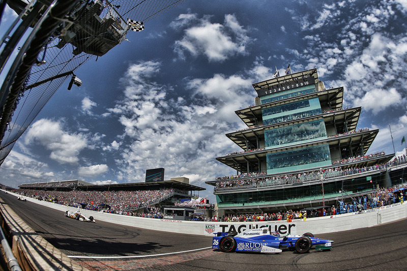 Takuma Sato takes the checkered flag and win