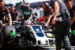 Romain Grosjean, Haas F1 Team VF-17, in the pit lane