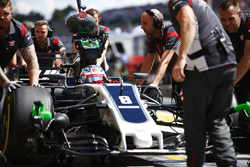 Romain Grosjean, Haas F1 Team VF-17, in the pit lane