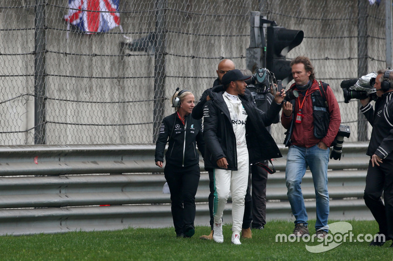 Lewis Hamilton, Mercedes AMG, takes to the track to entertain the fans