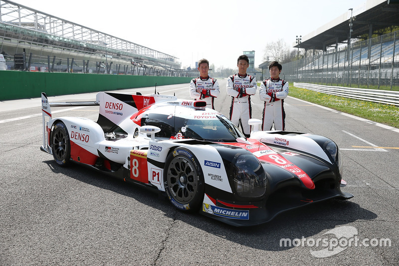 Kamui Kobayashi, Kazuki Nakajima, Yuji Kunimoto, Toyota Racing, with the new Toyota Gazoo Racing Toy