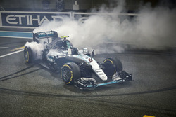 Second place Nico Rosberg, Mercedes AMG F1 W07 Hybrid celebrates his World Championship at the end of the race