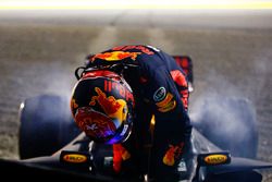 Max Verstappen, Red Bull Racing RB13, climbs from his car after retiring from the race