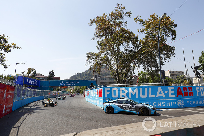 Jean-Eric Vergne, Techeetah Nelson Piquet Jr., Jaguar Racing, Andre Lotterer, Techeetah behind the safety car