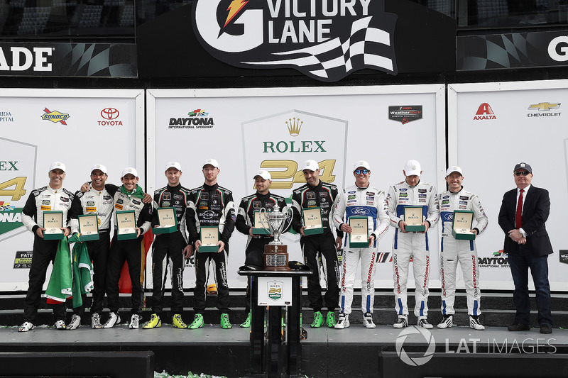 #5 Action Express Racing Cadillac DPi, P: Joao Barbosa, Christian Fittipaldi, Filipe Albuquerque, #11 GRT Grasser Racing Team Lamborghini Huracan GT3, GTD: Rolf Ineichen, Mirko Bortolotti, Franck Perera, Rik Breukers, #67 Chip Ganassi Racing Ford GT, GTLM: