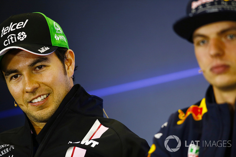 Sergio Pérez, Force India, Max Verstappen, Red Bull Racing, en la conferencia de prensa