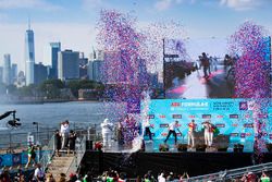 Daniel Abt, Audi Sport ABT Schaeffler, Lucas di Grassi, Audi Sport ABT Schaeffler, Sébastien Buemi, Renault e.Dams, celebrate on the podium