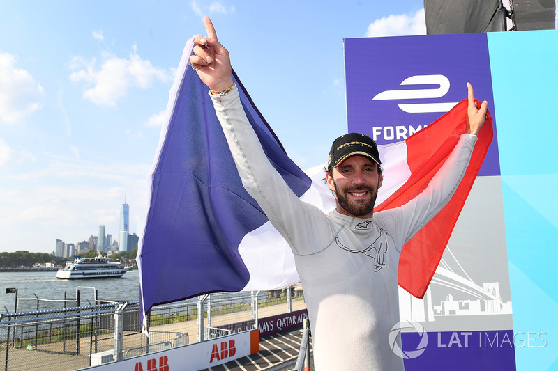 Jean-Eric Vergne, Techeetah, celebrates on the podium after winning the championship