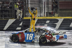 Kyle Busch, Joe Gibbs Racing, Toyota Camry M&M's Red White & Blue, celebrates after winning