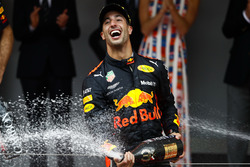 Race winner Daniel Ricciardo, Red Bull Racing, sprays Champagne on the podium