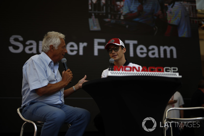Charles Leclerc, Sauber on stage with Bob Constanduros