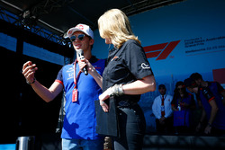 Pierre Gasly, Toro Rosso, is interviewed by Louise Goodman