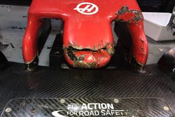 The Haas F1 Team VF-18 of Romain Grosjean after hitting a groundhog during FP2