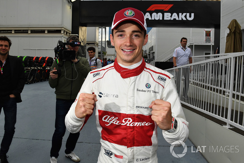 Charles Leclerc, Sauber celebrates sixth place