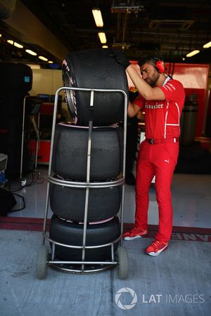 Ferrari mechanic and Pirelli tyres