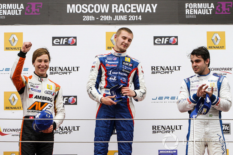 Podium : le vainqueur Sergey Sirotkin, Fortec, le deuxième Zoel Amberg, AVF, le troisième Pietro Fantin, International Draco Racing