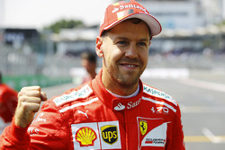 Sebastian Vettel, Ferrari, celebrates pole position
