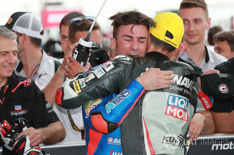 Race winner Mattia Pasini, Italtrans Racing Team Second place Xavi Vierge, Dynavolt Intact GP