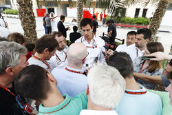 Toto Wolff, Executive Director, Mercedes AMG, speaks to the media