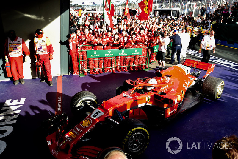 Race winner Sebastian Vettel, Ferrari SF71H arrives in parc ferme