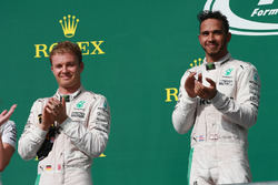 Second place Nico Rosberg, Mercedes AMG F1, race winner Lewis Hamilton, Mercedes AMG F1