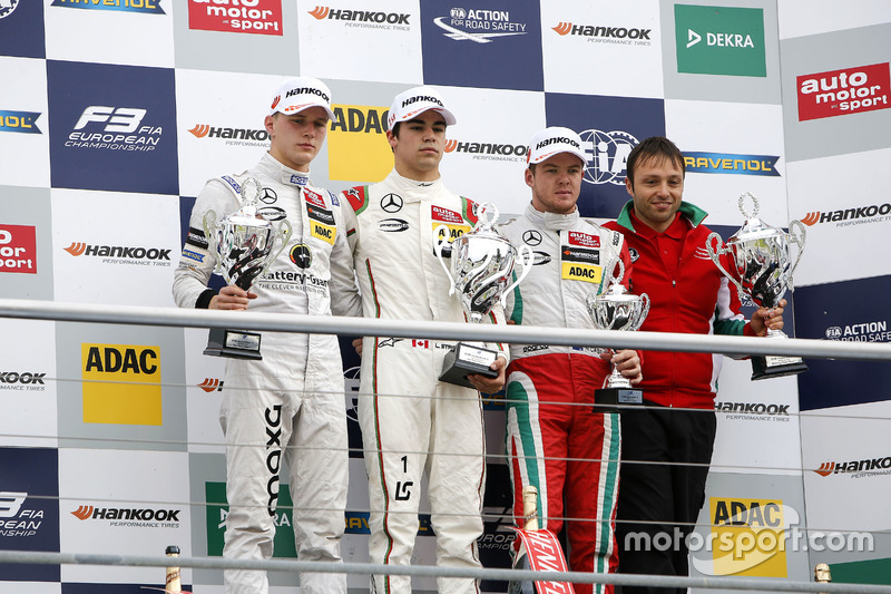 Podio: ganador de la carrera Lance Stroll, Prema Powerteam Dallara F312 - Mercedes-Benz; segundo lugar Maximilian Günther, Prema Powerteam Dallara F312 - Mercedes-Benz; tercer lugar Nick Cassidy, Prema Powerteam Dallara F312 - Mercedes-Benz