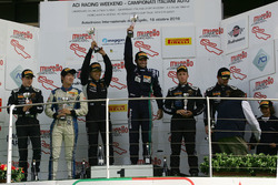 Podio Gara 1 Super GTCup: al secondo posto Nemoto-Costa, Vincenzo Sospiri Racing, i vincitori Deside