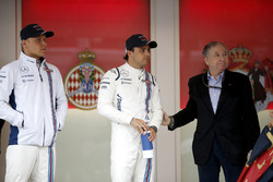 Valtteri Bottas, Williams, and Felipe Massa, Williams, with Jean Todt, President, FIA