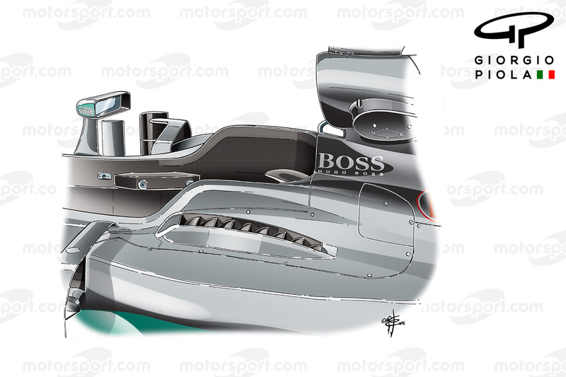 Mercedes F1 W07: Lamellen neben dem Cockpit