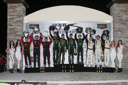 Overall podium: winners Johannes van Overbeek, Scott Sharp, Ed Brown, Pipo Derani, ESM Racing, second place Eric Curran, Dane Cameron, Scott Pruett, Action Express Racing, third place Joao Barbosa, Christian Fittipaldi, Filipe Albuquerque, Action Express Racing